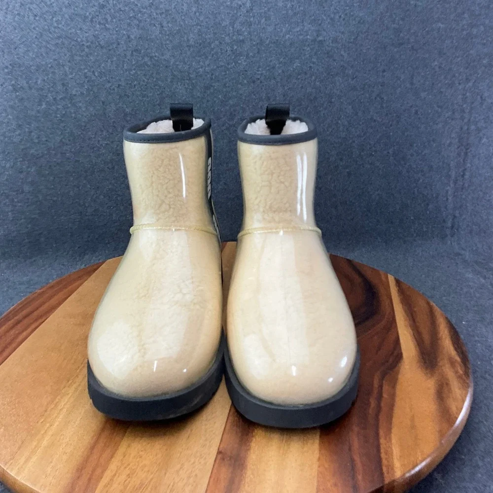 Ugg Classic Mini Clear Natural /Black Women's Waterproof Rain Boots US 11
